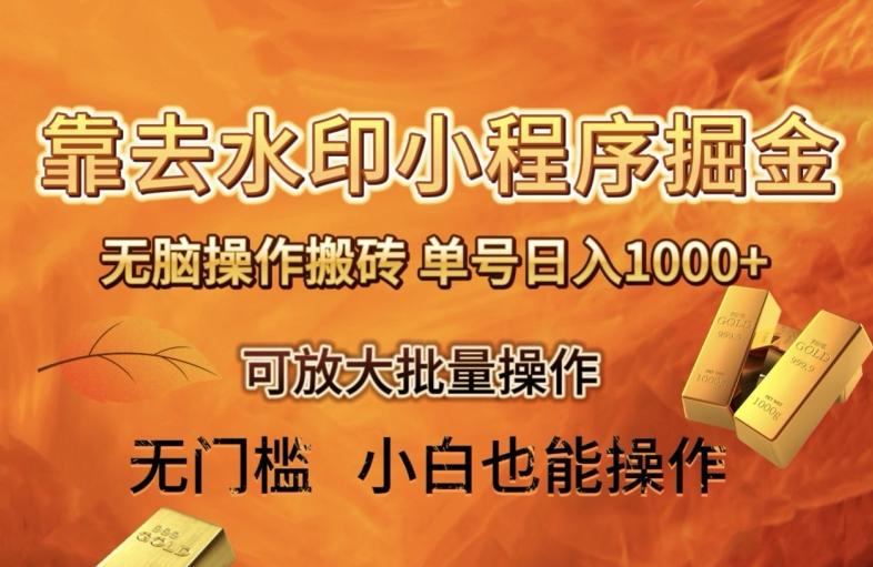 靠去水印小程序无脑操作搬砖，单号日入1000+保姆级教程可放大批量操作【揭秘】-泱泱学习社