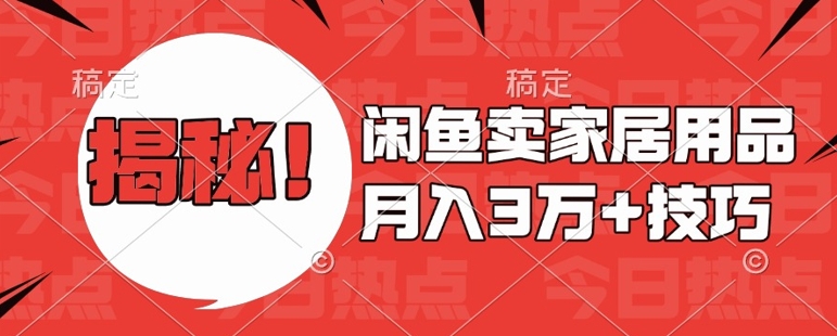 闲鱼卖家居用品月入过W+最新技巧闲鱼最新零基础教学，新手当天上手【揭秘】-泱泱学习社