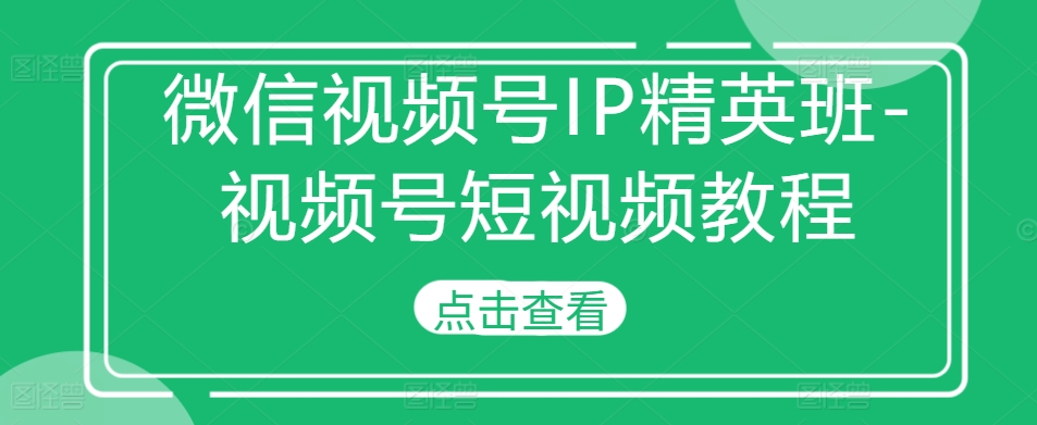 微信视频号IP精英班-视频号短视频教程-泱泱学习社
