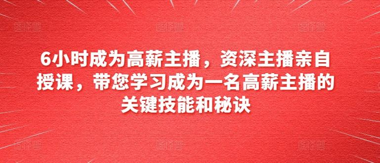 6小时成为高薪主播，资深主播亲自授课，带您学习成为一名高薪主播的关键技能和秘诀-泱泱学习社