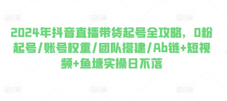 2024年抖音直播带货起号全攻略，0粉起号/账号权重/团队搭建/Ab链+短视频+鱼塘实操日不落-泱泱学习社