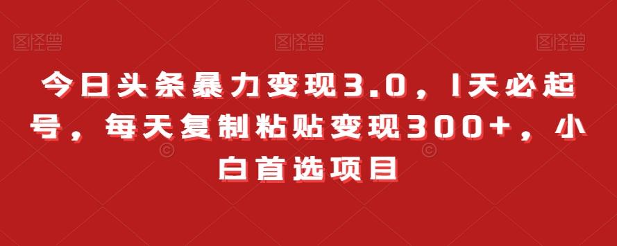 今日头条暴力变现3.0，1天必起号，每天复制粘贴变现300+，小白首选项目-泱泱学习社