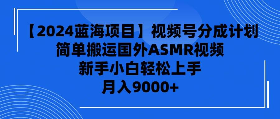 (9743期)【2024蓝海项目】视频号分成计划，无脑搬运国外ASMR视频，新手小白轻松…-泱泱学习社