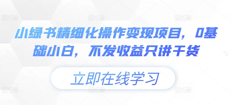 小绿书精细化操作变现项目，0基础小白，不发收益只讲干货-泱泱学习社