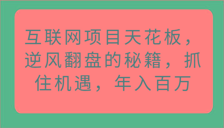 互联网项目天花板，逆风翻盘的秘籍，抓住机遇，年入百万-泱泱学习社