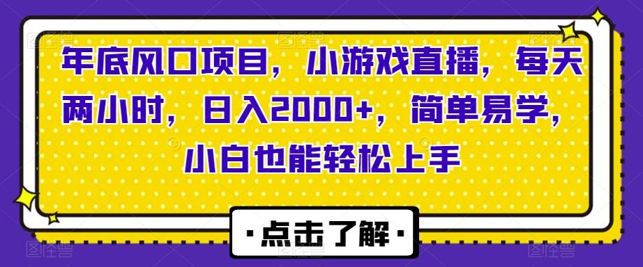 年底风口项目，小游戏直播，每天两小时，日入2000+，简单易学，小白也能轻松上手-泱泱学习社