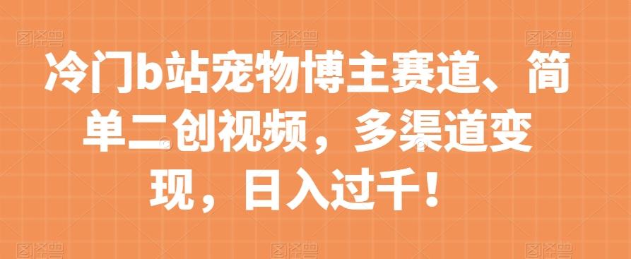 冷门b站宠物博主赛道，简单二创视频，多渠道变现，日入过千！【揭秘】-泱泱学习社