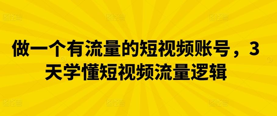 做一个有流量的短视频账号，3天学懂短视频流量逻辑-泱泱学习社