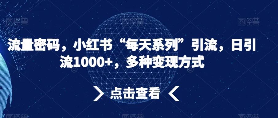 流量密码，小红书“每天系列”引流，日引流1000+，多种变现方式【揭秘】-泱泱学习社
