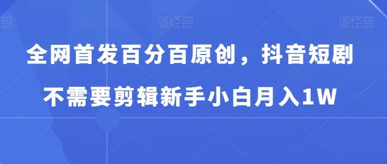 全网首发百分百原创，抖音短剧不需要剪辑新手小白月入1W-泱泱学习社
