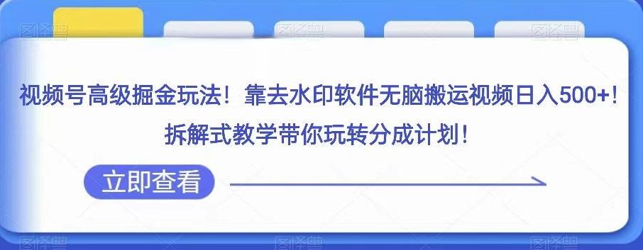 视频号高级掘金玩法，靠去水印软件无脑搬运视频日入500+，拆解式教学带你玩转分成计划【揭秘】-泱泱学习社