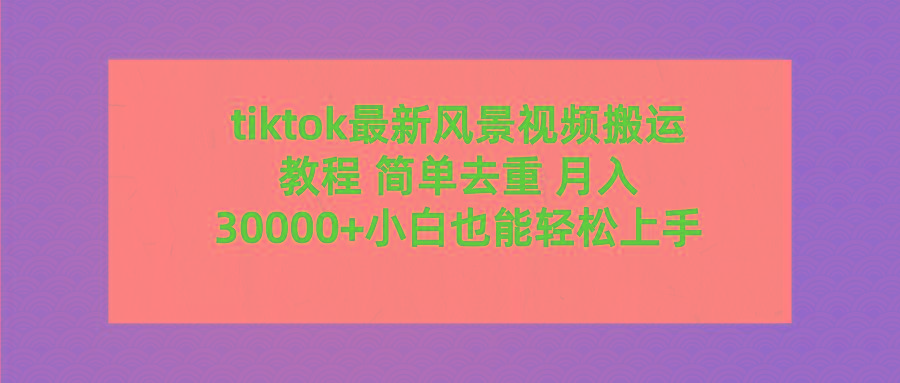 (9804期)tiktok最新风景视频搬运教程 简单去重 月入30000+附全套工具-泱泱学习社