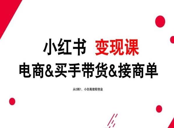 2024年最新小红书变现课，电商&买手带货&接商单，从0到1，小白高效轻创业-泱泱学习社