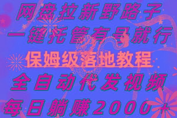 网盘拉新野路子，一键托管有号就行，全自动代发视频，每日躺赚2000＋，…-泱泱学习社