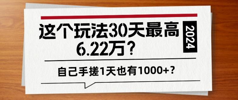 这个玩法30天最高6.22万？自己手搓1天也有1000+？-泱泱学习社