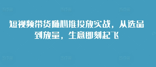 短视频带货随心推投放实战，从选品到放量，生意即刻起飞-泱泱学习社
