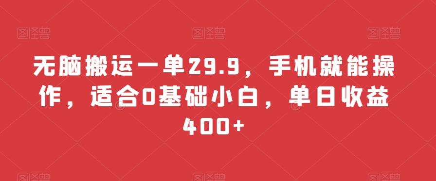无脑搬运一单29.9，手机就能操作，适合0基础小白，单日收益400+-泱泱学习社