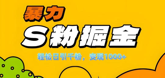 单人单机日引千粉，变现1k+，S粉流量掘金计划攻略【揭秘】-泱泱学习社