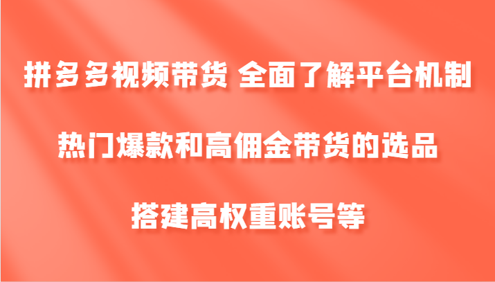 拼多多视频带货 全面了解平台机制、热门爆款和高佣金带货的选品，搭建高权重账号等-泱泱学习社