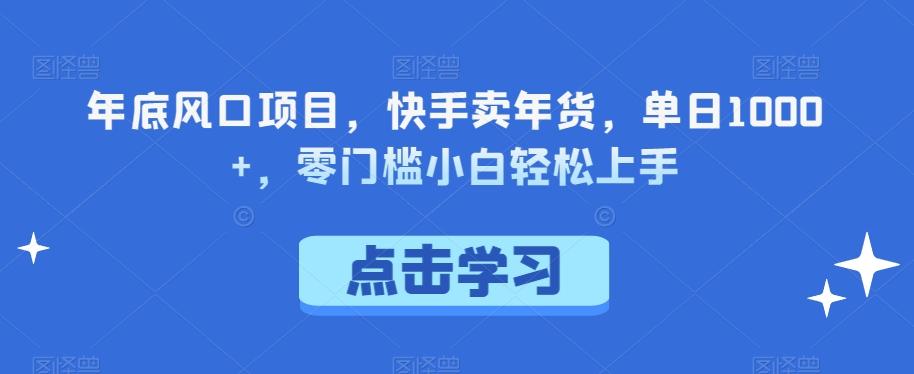年底风口项目，快手卖年货，单日1000+，零门槛小白轻松上手-泱泱学习社