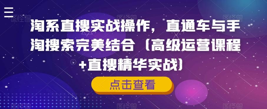 淘系直搜实战操作，直通车与手淘搜索完美结合（高级运营课程+直搜精华实战）-泱泱学习社