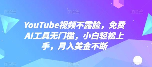 YouTube视频不露脸，免费AI工具无门槛，小白轻松上手，月入美金不断【揭秘】-泱泱学习社