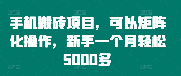 手机搬砖项目，可以矩阵化操作，新手一个月轻松5000多-泱泱学习社