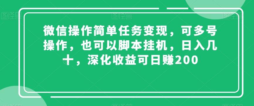 微信操作简单任务变现，可多号操作，也可以脚本挂机，日入几十，深化收益可日赚200【揭秘】-泱泱学习社