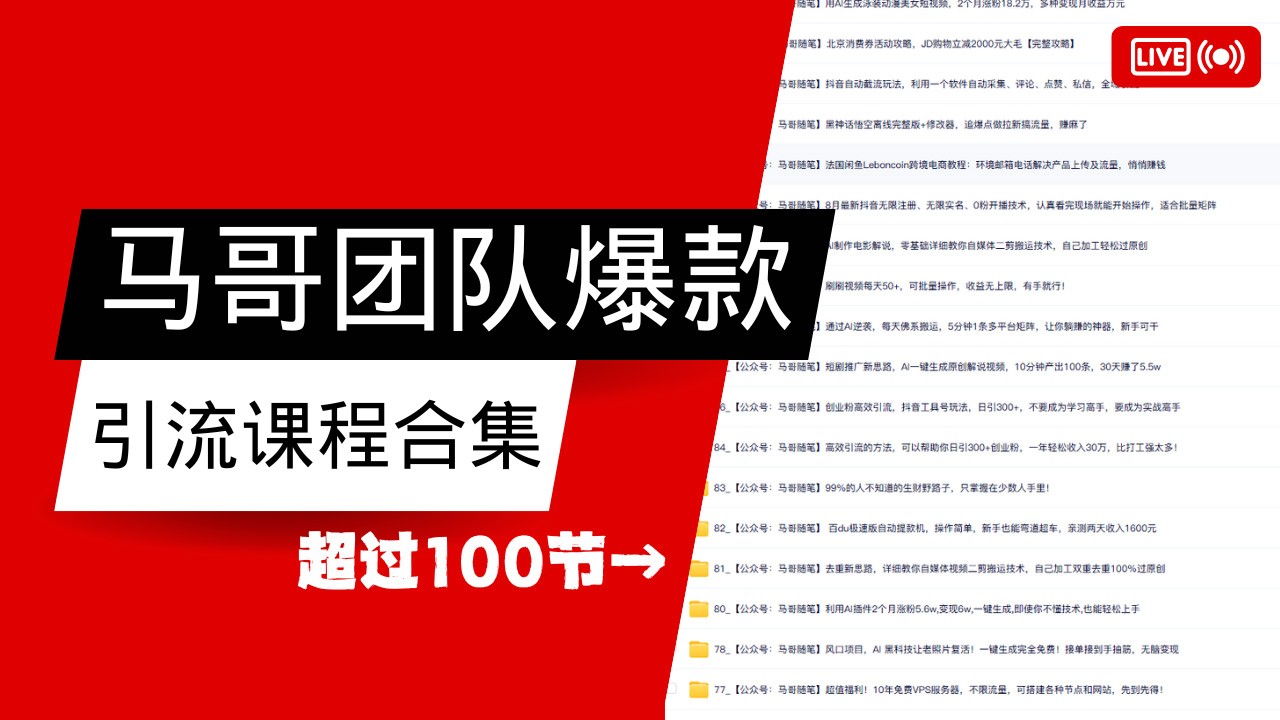 马哥团队【122节】最全项目爆款引流课程合集【持续更新】-泱泱学习社