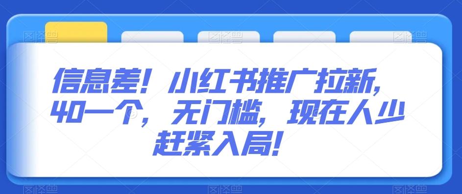 信息差！小红书推广拉新，40一个，无门槛，现在人少赶紧入局！-泱泱学习社