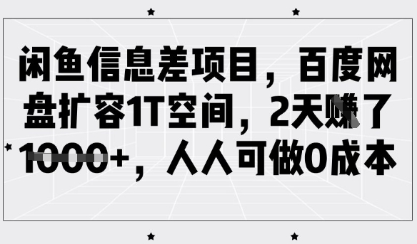 闲鱼信息差项目，百度网盘扩容1T空间，2天收益1k+，人人可做0成本-泱泱学习社