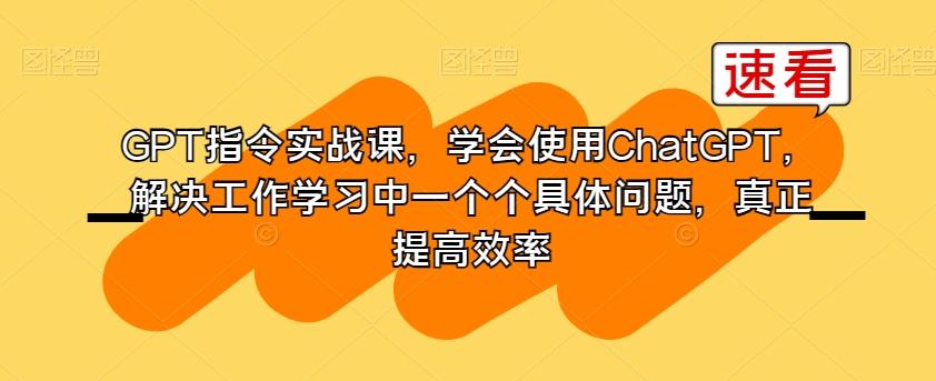 GPT指令实战课，学会使用ChatGPT，解决工作学习中一个个具体问题，真正提高效率-泱泱学习社