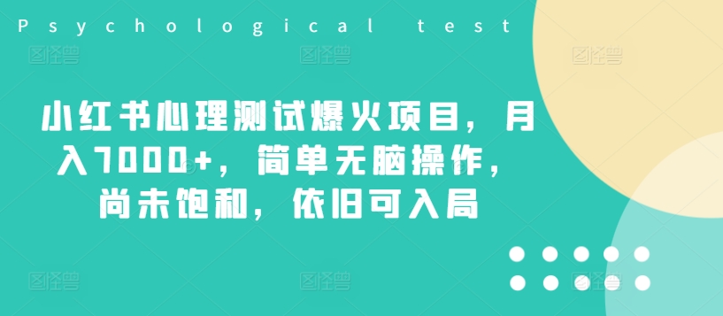 小红书心理测试爆火项目，月入7000+，简单无脑操作，尚未饱和，依旧可入局-泱泱学习社