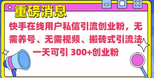 快手最新引流创业粉方法，无需养号、无需视频、搬砖式引流法【揭秘】-泱泱学习社
