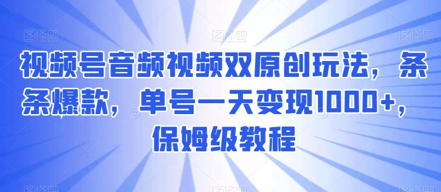 视频号音频视频双原创玩法，条条爆款，单号一天变现1000+，保姆级教程【揭秘】-泱泱学习社