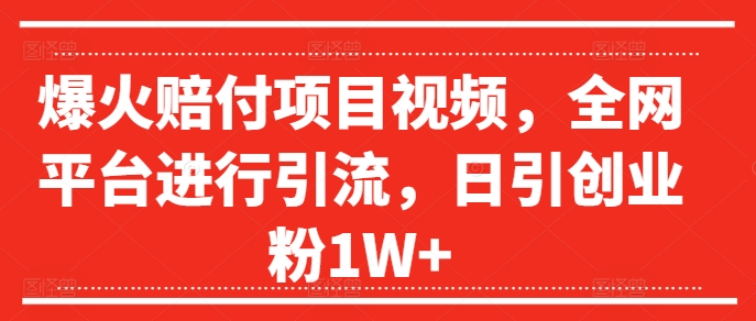 爆火赔付项目视频，全网平台进行引流，日引创业粉1W+【揭秘】-泱泱学习社