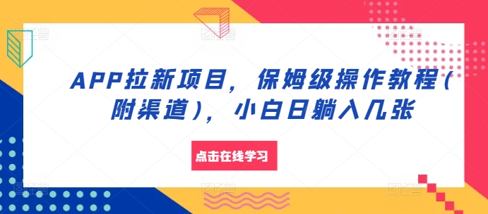 APP拉新项目，保姆级操作教程(附渠道)，小白日躺入几张【揭秘】-泱泱学习社