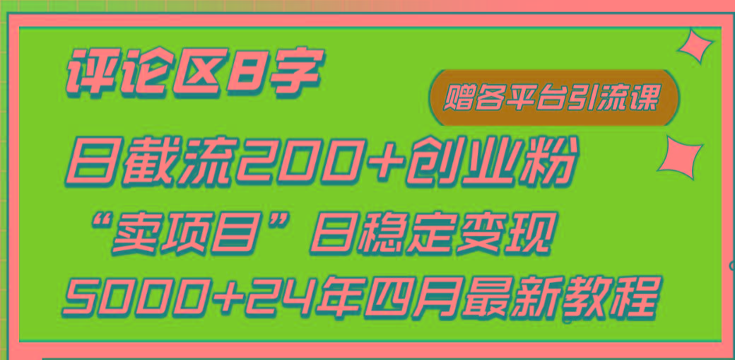 (9851期)评论区8字日载流200+创业粉  日稳定变现5000+24年四月最新教程！-泱泱学习社