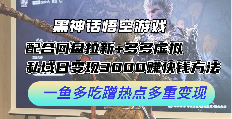 黑神话悟空游戏配合网盘拉新+多多虚拟+私域日变现3k+赚快钱方法，一鱼多吃蹭热点多重变现【揭秘】-泱泱学习社