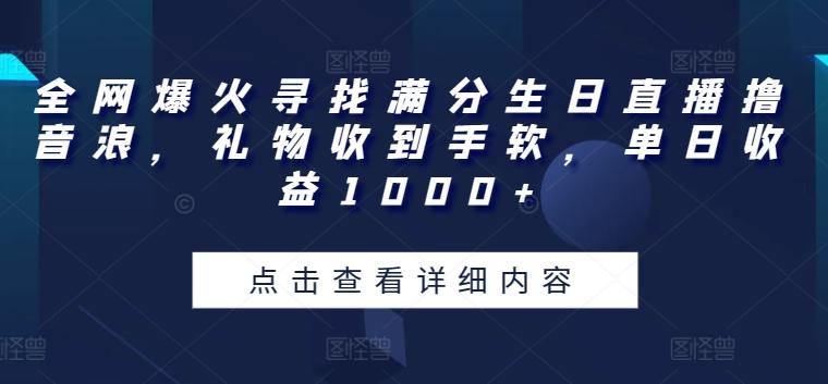 全网爆火寻找满分生日直播撸音浪，礼物收到手软，单日收益1000+【揭秘】-泱泱学习社