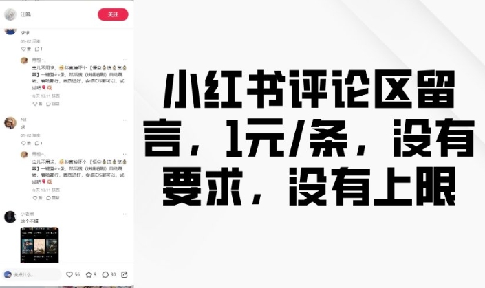 小红书评论区留言，1元条，没有要求，没有上限-泱泱学习社