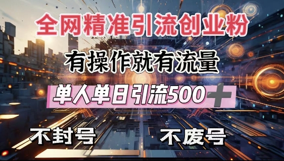 全网独家引流创业粉，有操作就有流量，单人单日引流500+，不封号、不费号-泱泱学习社