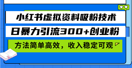 小红书虚拟资料吸粉技术，日暴力引流300+创业粉，方法简单高效，收入稳…-泱泱学习社