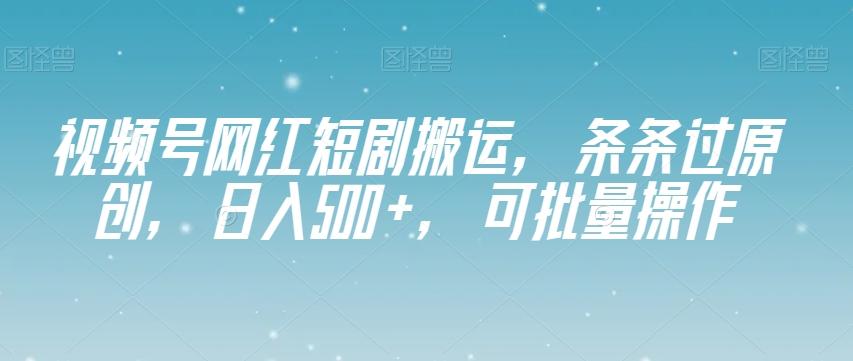 视频号网红短剧搬运，条条过原创，日入500+，可批量操作【揭秘】-泱泱学习社