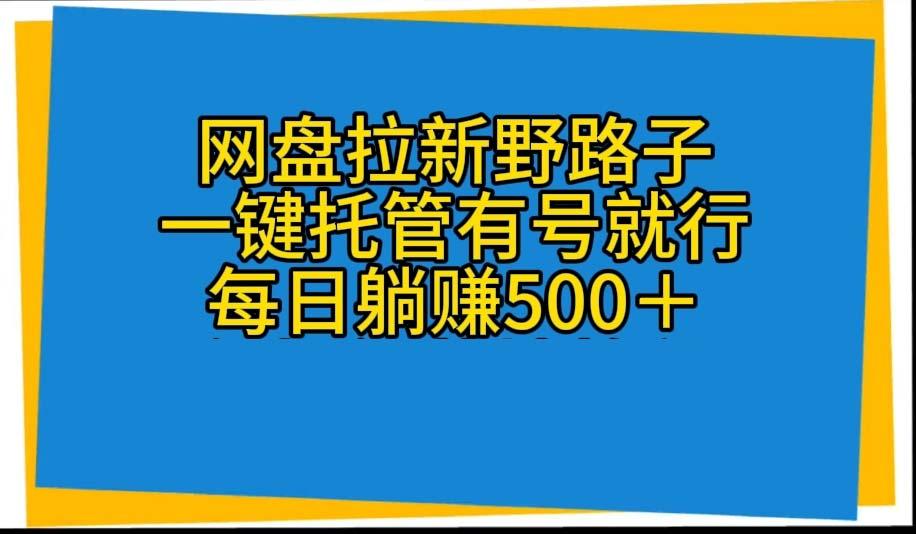 网盘拉新野路子，一键托管有号就行，全自动代发视频，每日躺赚500＋-泱泱学习社