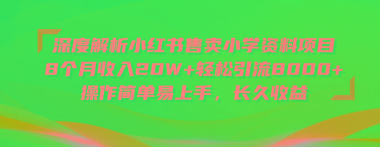 深度解析小红书售卖小学资料项目 8个月收入20W+轻松引流8000+操作简单…-泱泱学习社