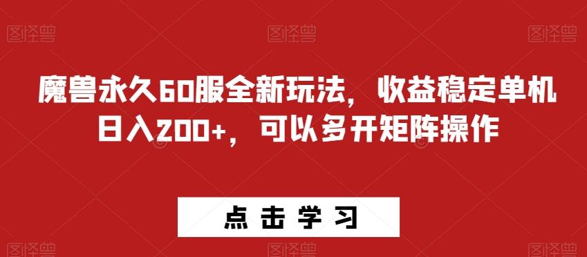 魔兽永久60服全新玩法，收益稳定单机日入200+，可以多开矩阵操作-泱泱学习社