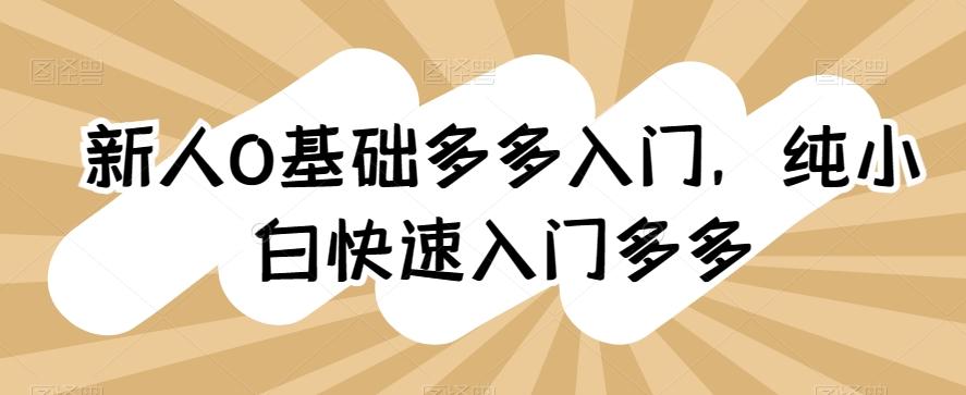 新人0基础多多入门，​纯小白快速入门多多-泱泱学习社
