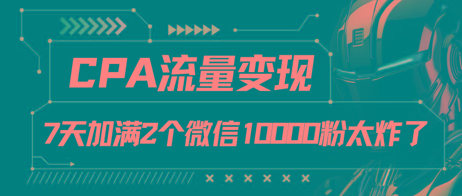 CPA流量变现，7天加满两个微信10000粉-泱泱学习社