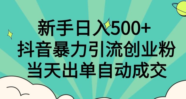 新手日入500+，抖音暴力引流创业粉，当天出单自动成交-泱泱学习社